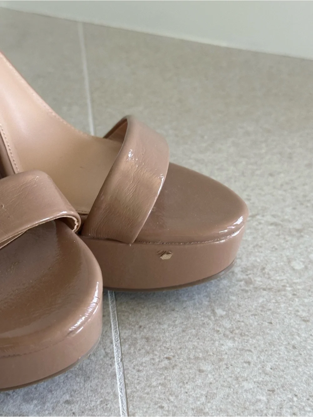 Bar III Ivy Patent Platform Ankle-Strap Sandal Tan Patent Sanda High Heel Sandal
